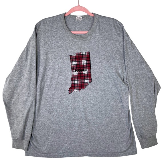 Jerzees Other - Jerzees Indiana Home Plaid Patch Long Sleeve T-Shirt Mens XL Gray Heavyweight